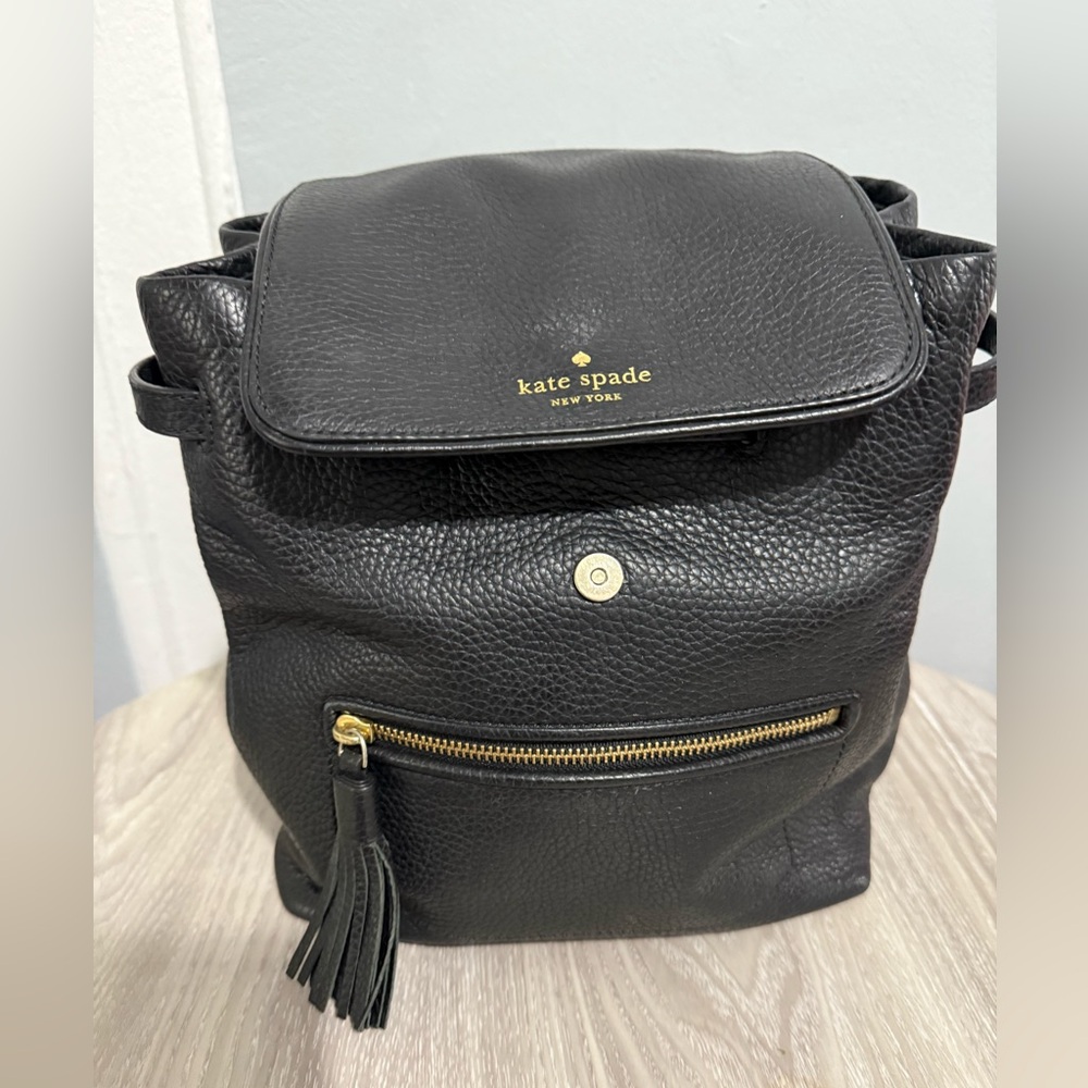 Kate Spade Black Backpack Pebbled Leather Gold Accents
